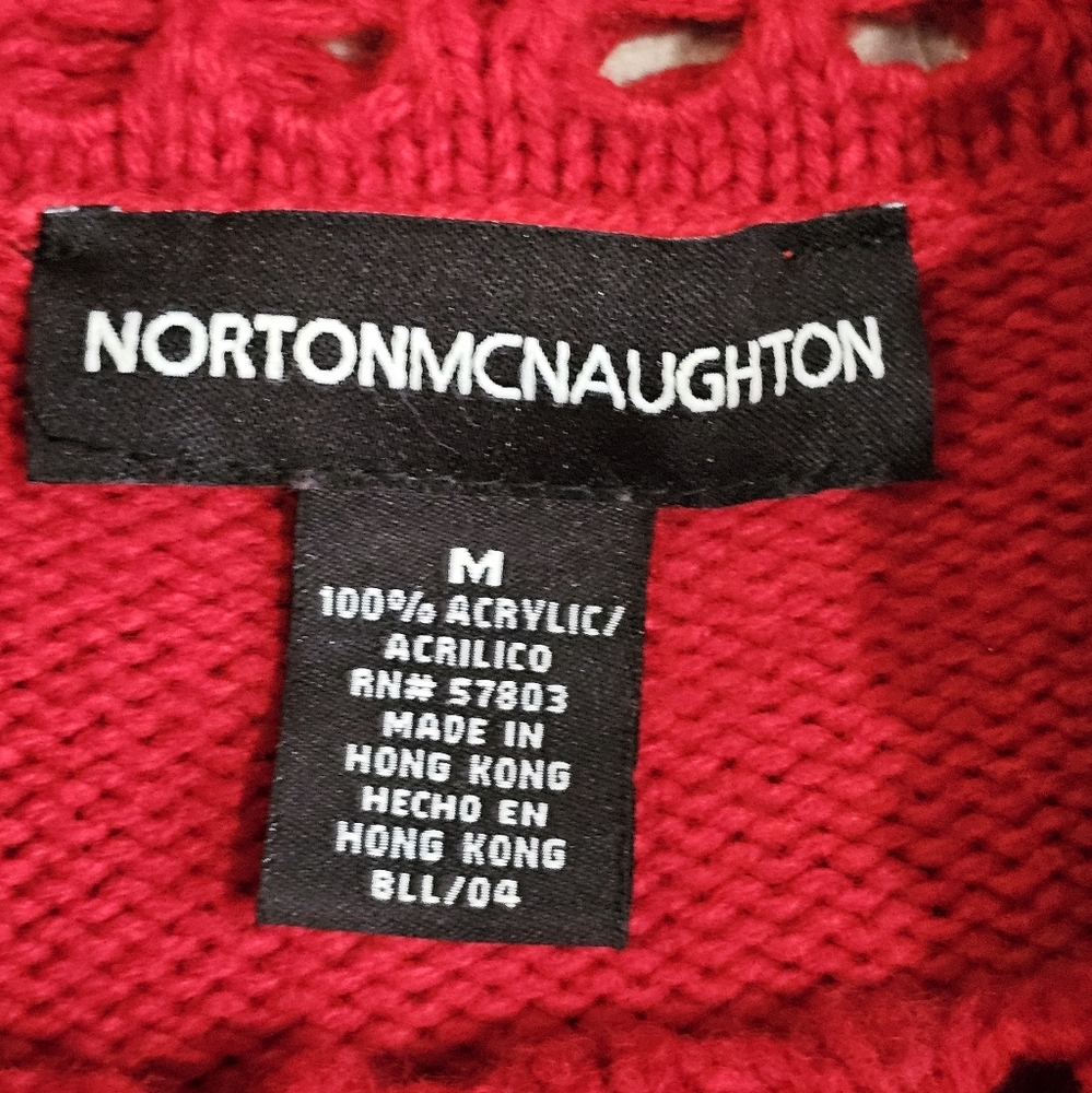 Norton McNaughton Medium Red Sweater Women’s Crochet Cowl Neck Fringe Y2K VTG - Picture 4 of 6